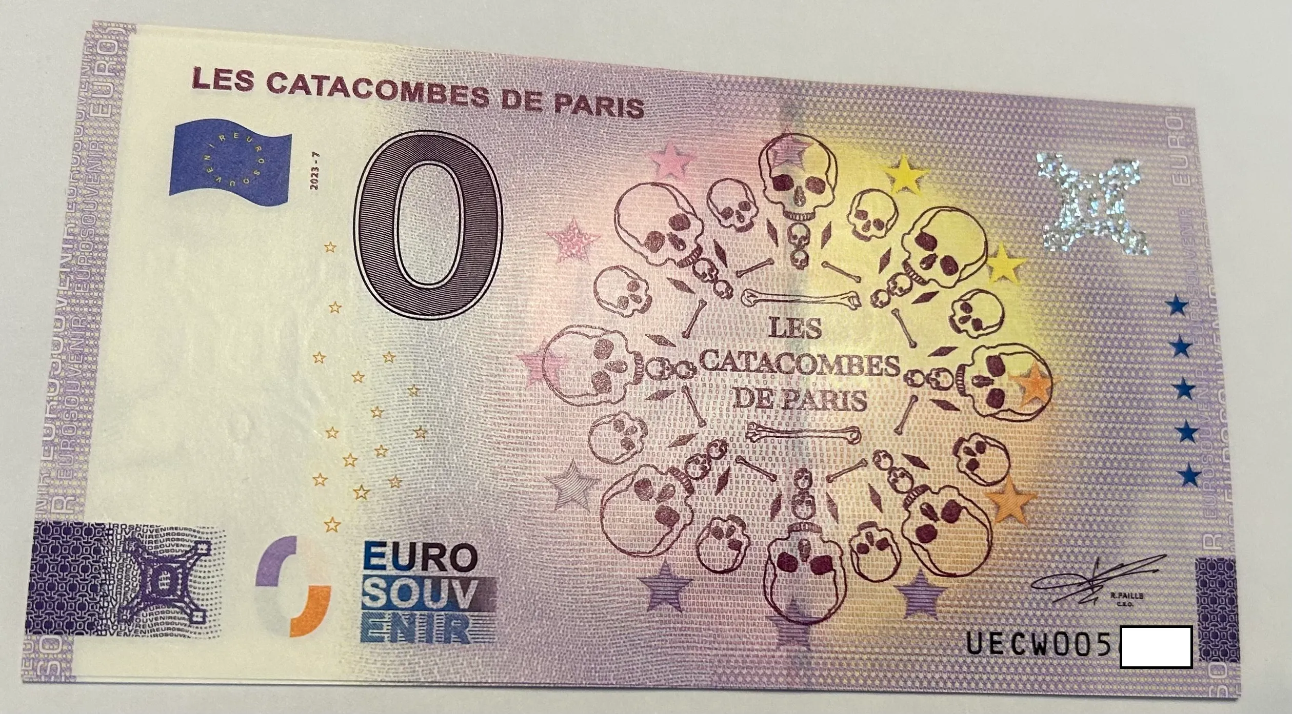 BILLETE 0 EURO FRANCIA UECW 2023-7 LES CATACOMBES DE PARIS